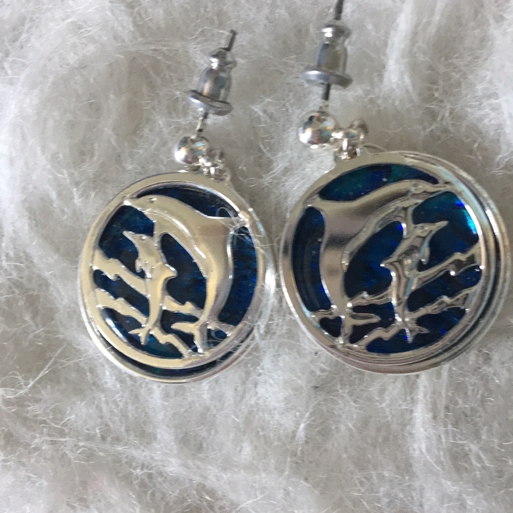 Blue & Silver Dolphin Earrings - Picture 3 of 5